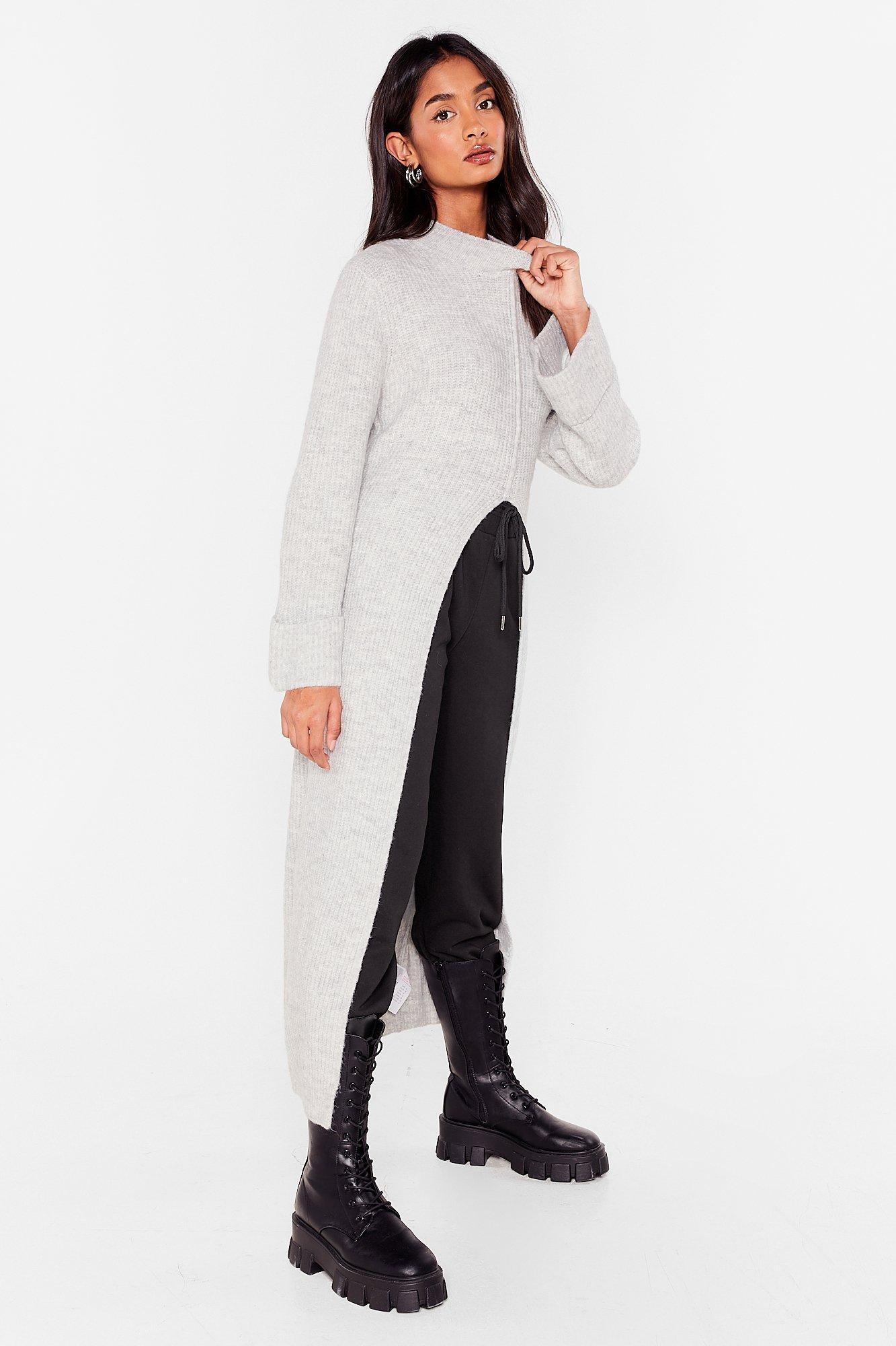 Split the Cheque Longline Knitted Jumper Nasty Gal